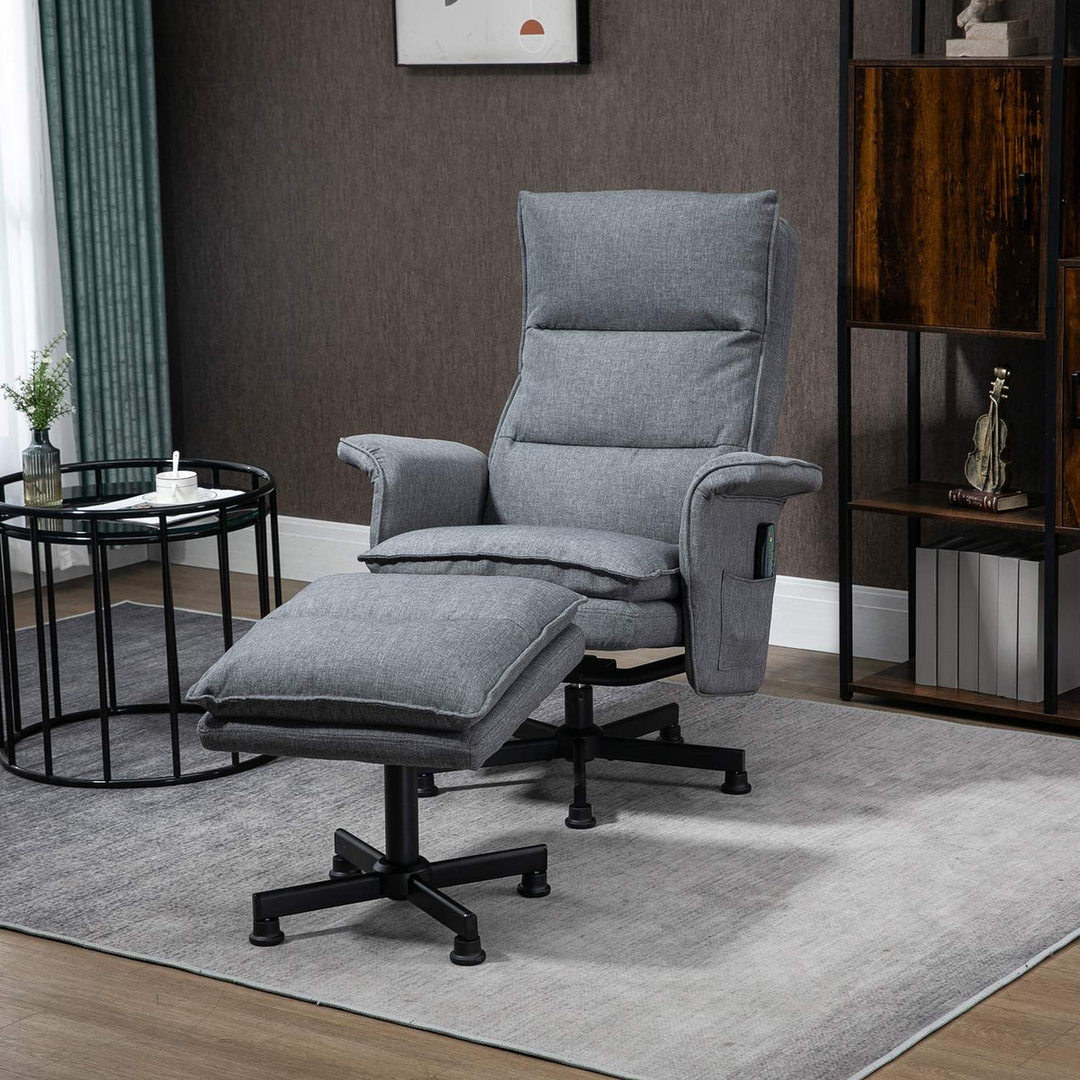 Massage Chair With Footstool, Electric Tv Chair With Massage Function, Remote Control, Swivel Relaxation Chair With Linen Look, Steel, Grey