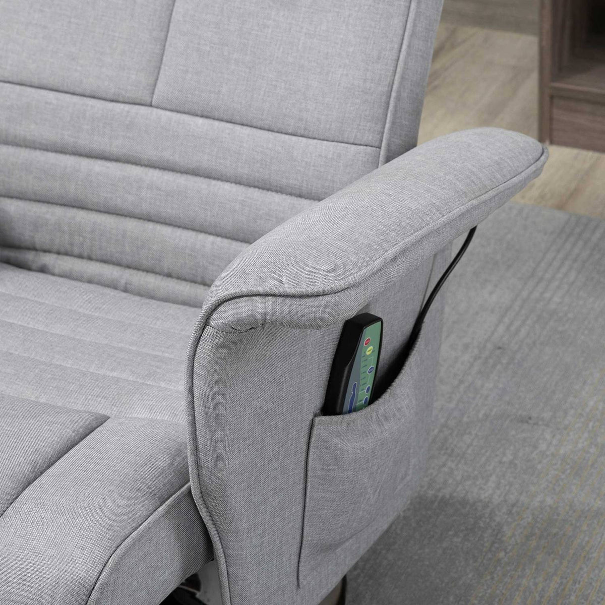 Massage Chair With Footstool, Electric Tv Chair With Reclining Function, Remote Control, Linen Look, Steel, Light Grey