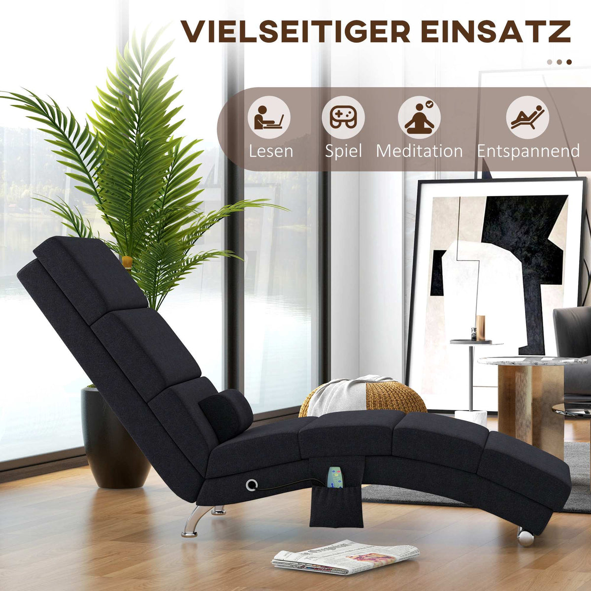 Massage Chair with 8 Vibration Points, 5 Modes, Black