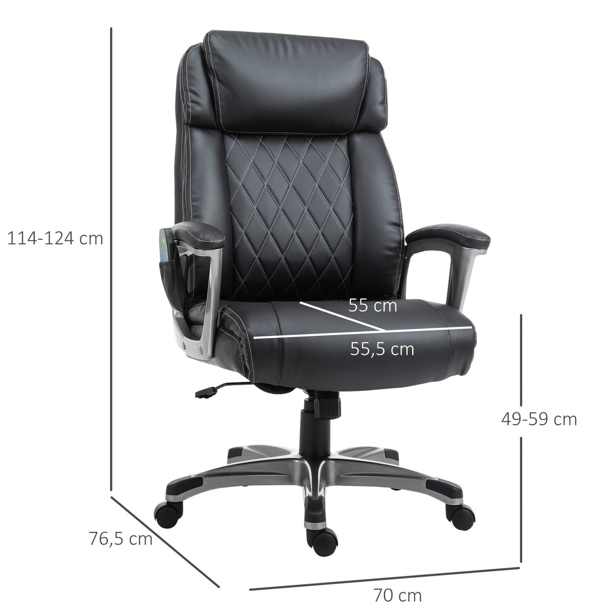 Massage Office Chair 6-Point Massage Swivel Chair Faux Leather With Headrest Black 70X76.5X114-124Cm