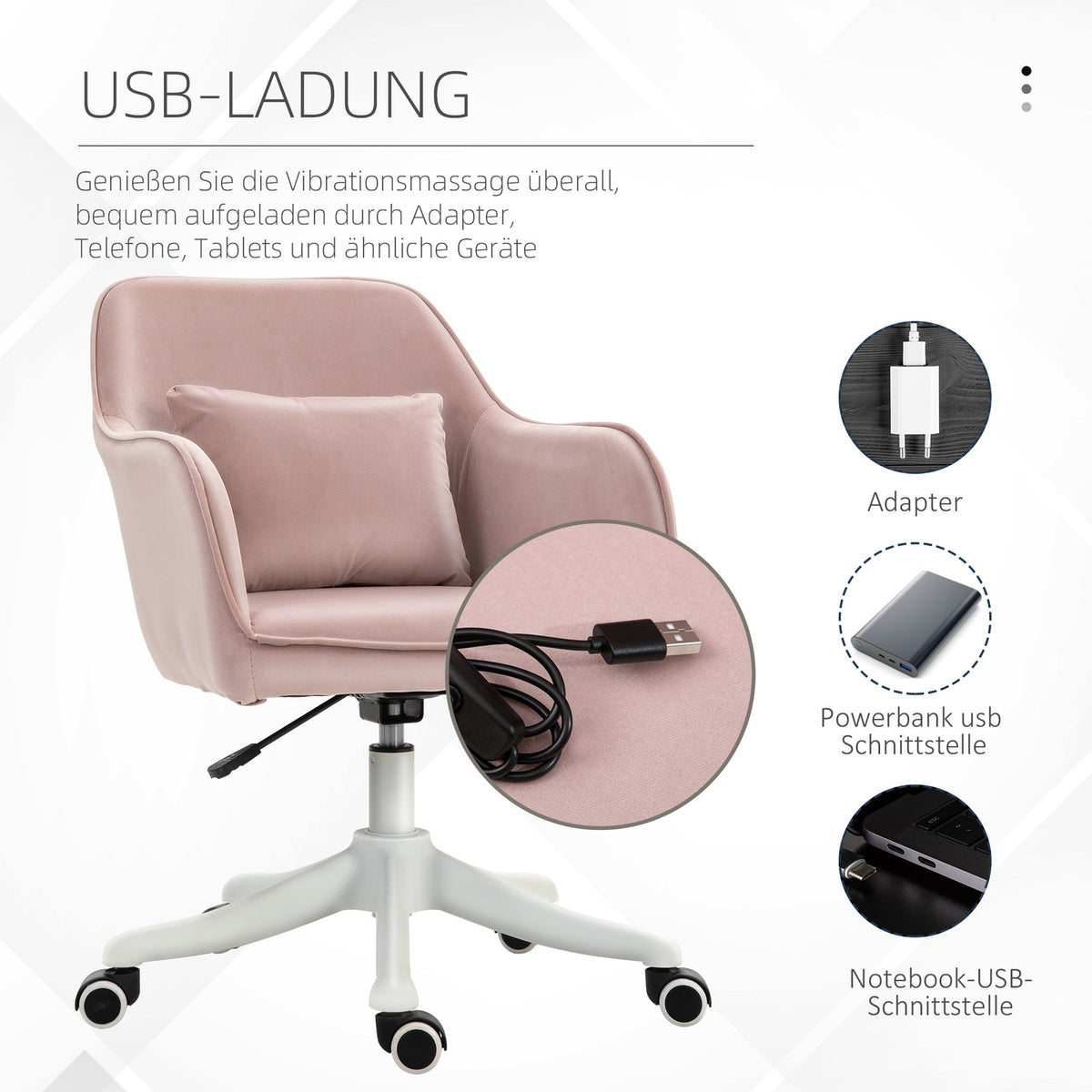 Massage Office Chair Desk Chair Swivel Chair Vibration Function Adjustable Armrests 55X65X79-89Cm