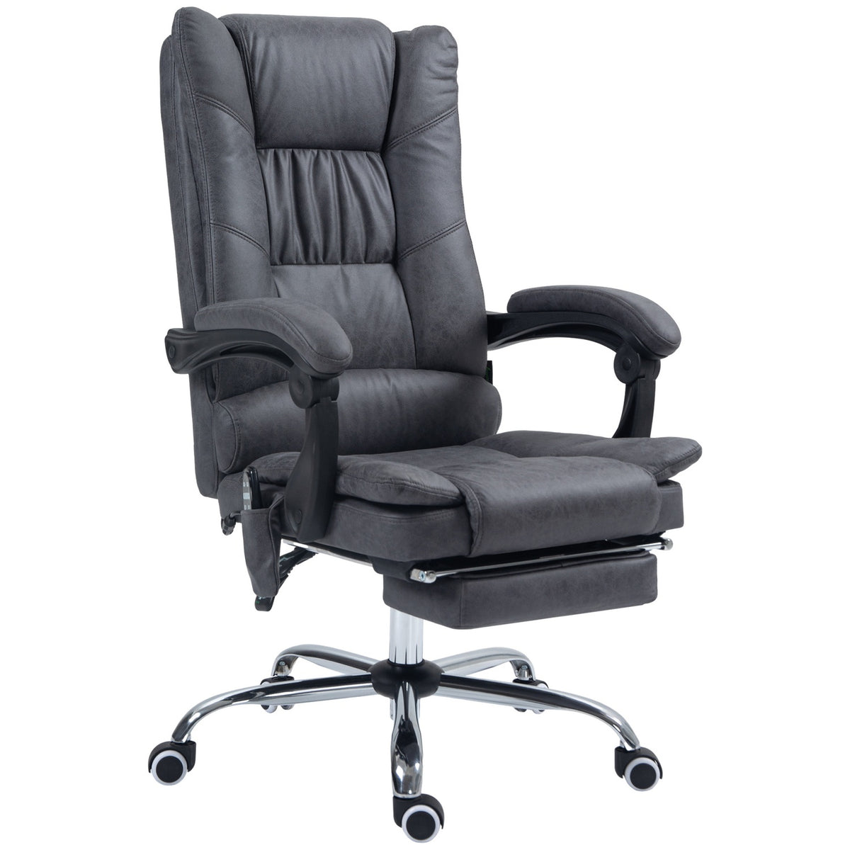 Massage Office Chair Desk Chair With Heating Function, Reclining Function, Height Adjustable 111-119Cm, Footrest, Microfiber, Dark Gray