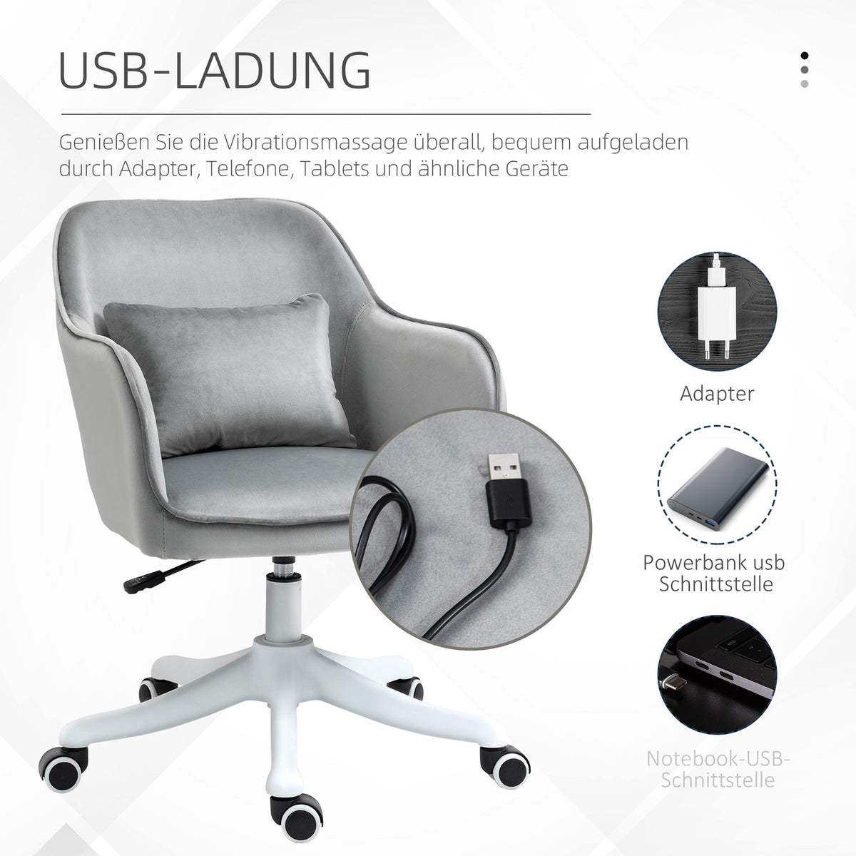 Massage Office Chair Desk Chair With Vibration Function, Lumbar Cushion, Armrests, Velvet, Height Adjustable