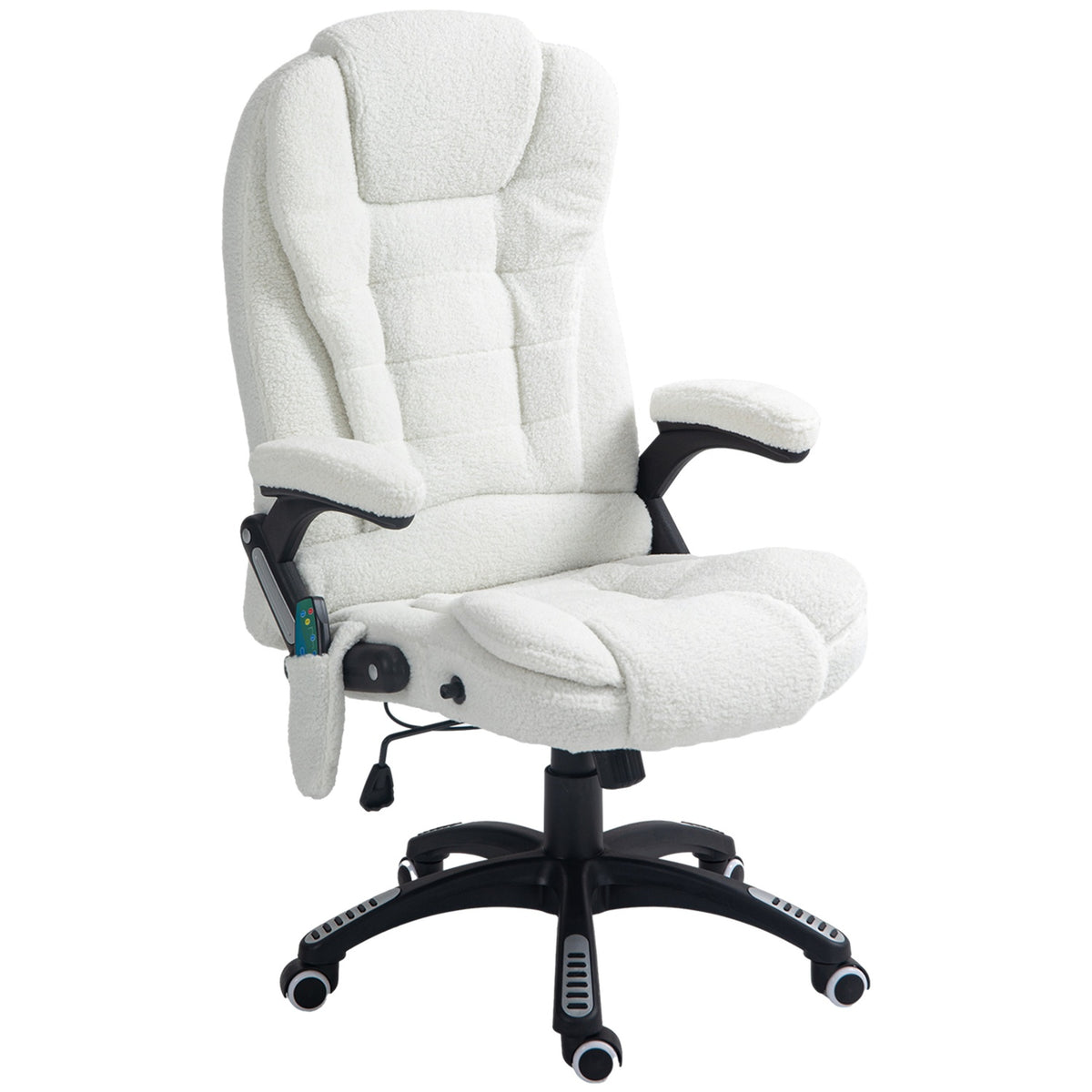 Massage Office Chair With Rocker Function, Desk Chair, Height Adjustable With Heating Function, Reclining Function, With Footrest, Teddy Velvet, White