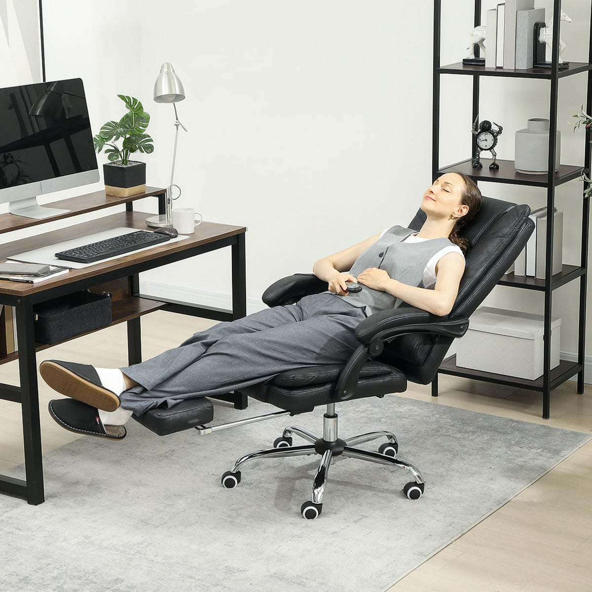 Massage Office Chair with Footrest, Adjustable Height, Black