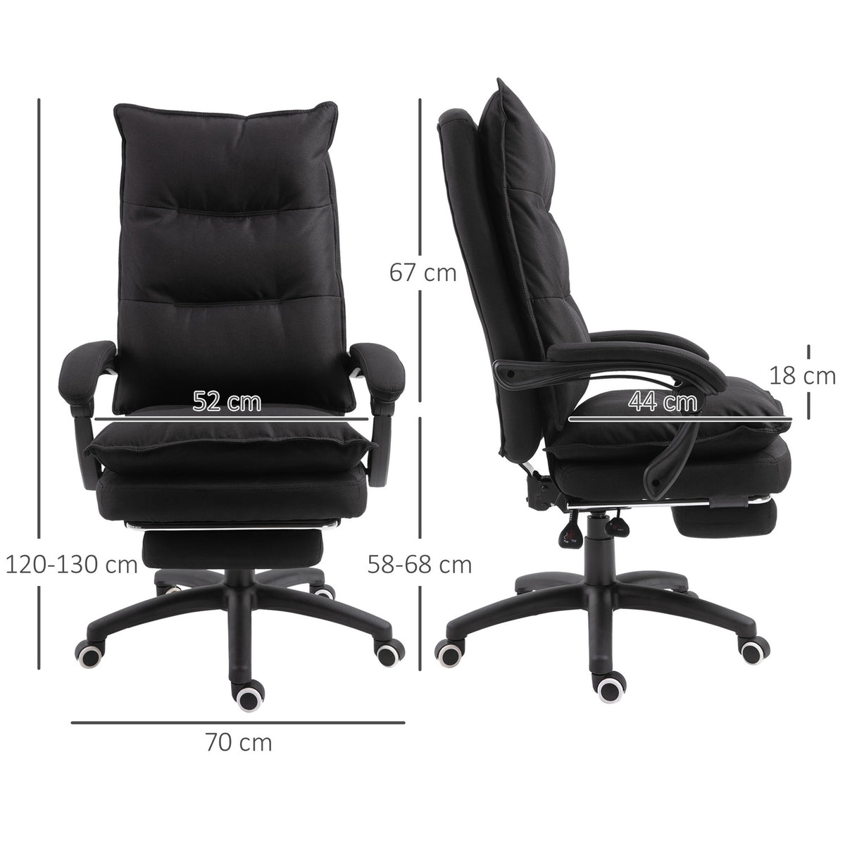 Massage Office Chair with Retractable Footrest Ergonomic Desk Chair Height Adjustable Black