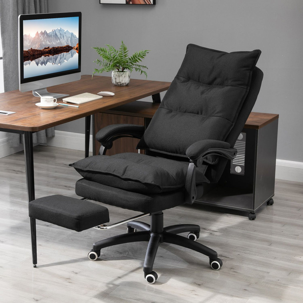 Massage Office Chair with Retractable Footrest Ergonomic Desk Chair Height Adjustable Black
