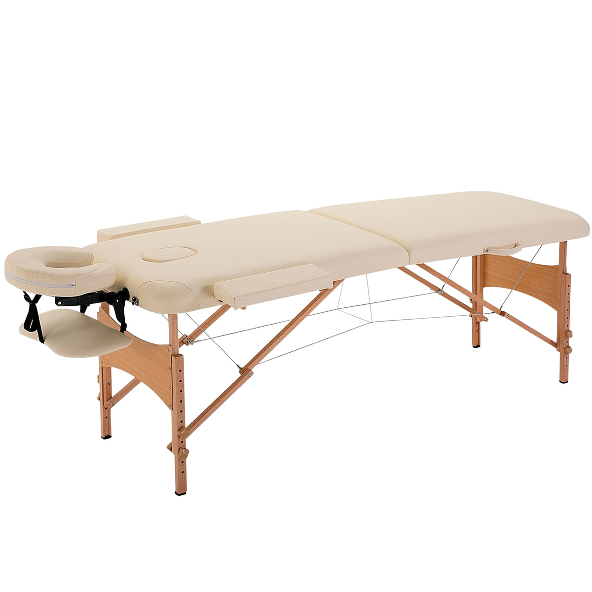 Massage Table, Folding Massage Table, Height Adjustable Massage Bench, Massage Bed with Headrest, for Spa, Salon, Faux Leather, Wood, Cream