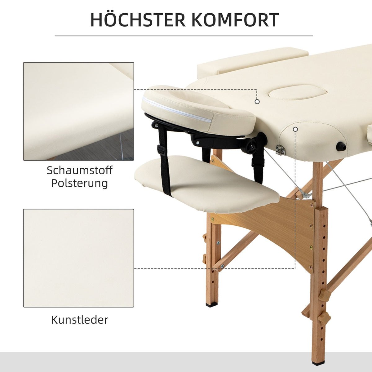 Massage Table, Folding Massage Table, Height Adjustable Massage Bench, Massage Bed with Headrest, for Spa, Salon, Faux Leather, Wood, Cream
