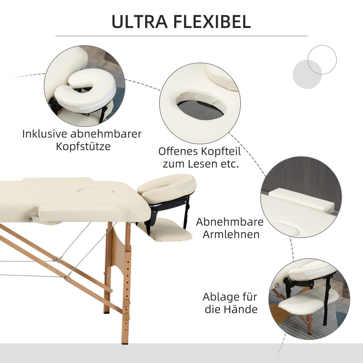 Massage Table, Folding Massage Table, Height Adjustable Massage Bench, Massage Bed with Headrest, for Spa, Salon, Faux Leather, Wood, Cream