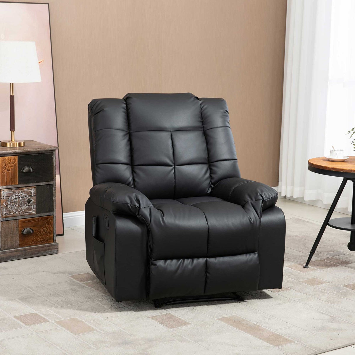 Massage chair, TV chair, electric relaxation chair with massage function, faux leather, wood, steel, foam, black, 94 x 99 x 99 cm