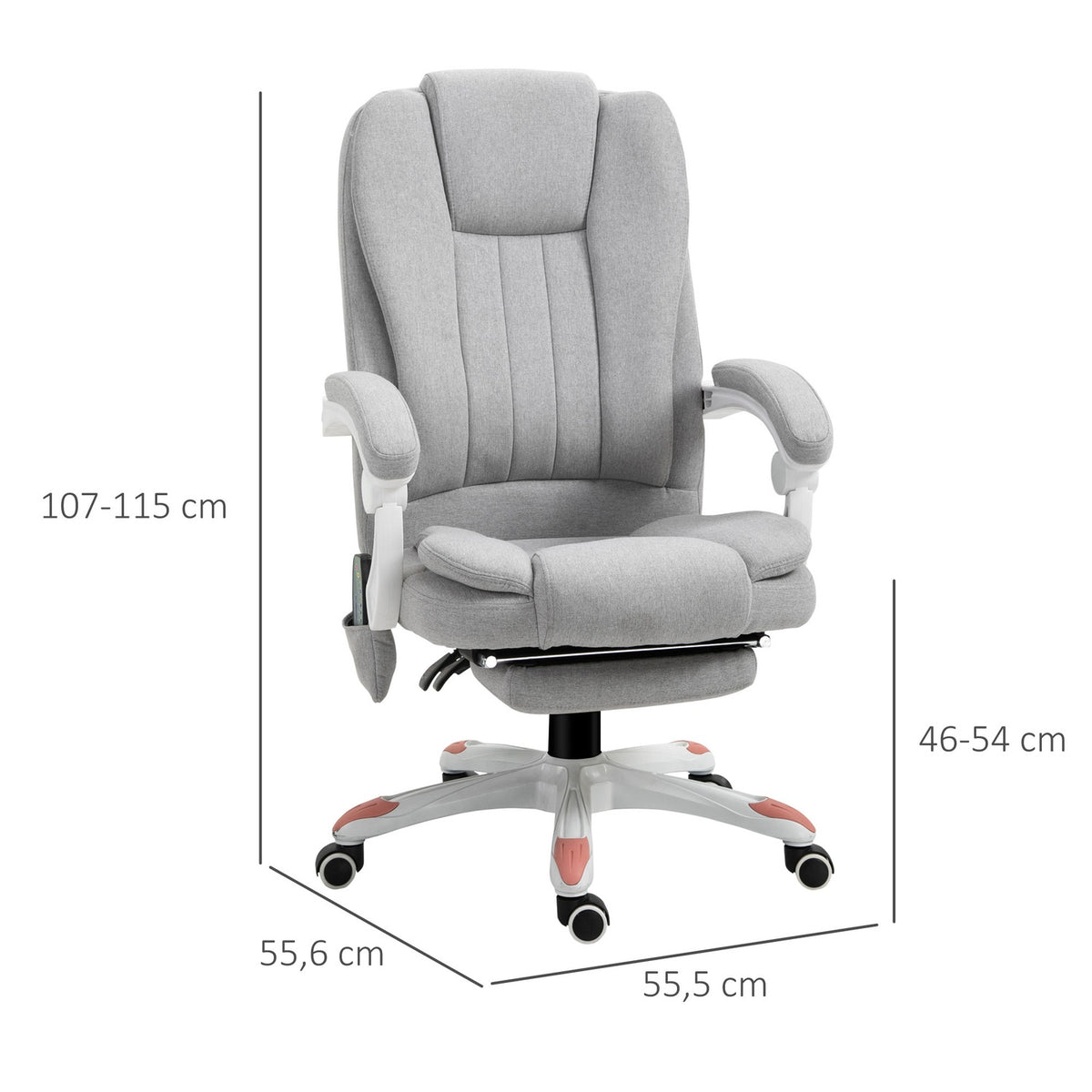 Massage chair office chair, gaming chair made of polyester and foam, nylon, gray, 55.5x56.5x107-115cm