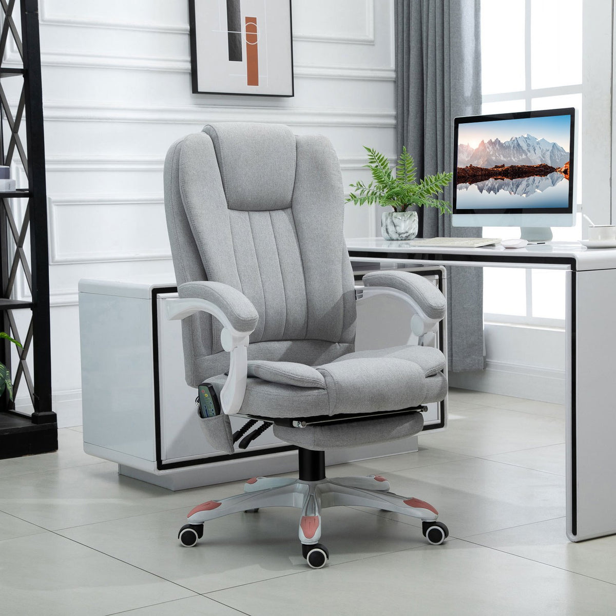Massage chair office chair, gaming chair made of polyester and foam, nylon, gray, 55.5x56.5x107-115cm