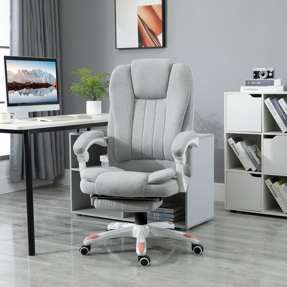 Massage chair office chair, gaming chair made of polyester and foam, nylon, gray, 55.5x56.5x107-115cm