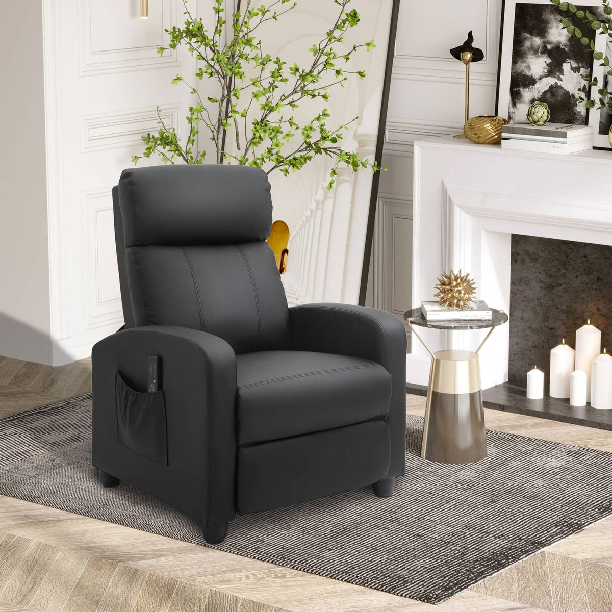 Massage chair, relaxation chair, TV chair, reclining chair with backrest, 2-point massage, PU foam, black, 68 x 88 x 98 cm