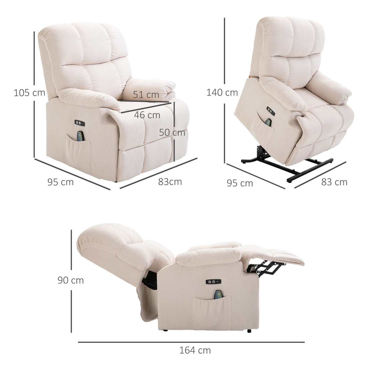 Massage chair stand-up aid relaxation chair with heat function, adjustable, USB remote control, short plush for relaxed sitting