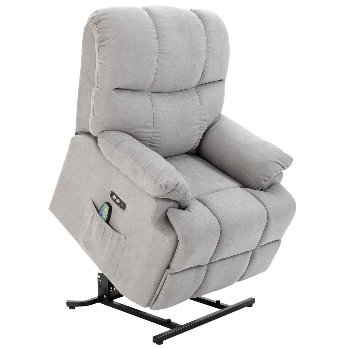 Massage chair with stand-up aid, relaxation chair, TV chair with heat function, adjustable angle, USB remote control, short plush, gray, 83x95x105 cm