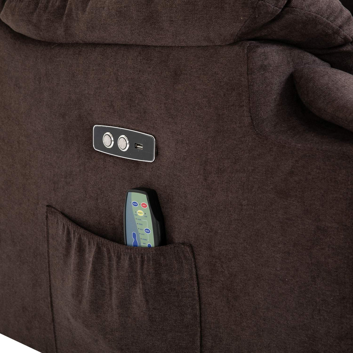 Massage chair with stand-up aid, relaxation chair with heat function, adjustable angle, USB remote control, short plush, brown, 83x95x105cm