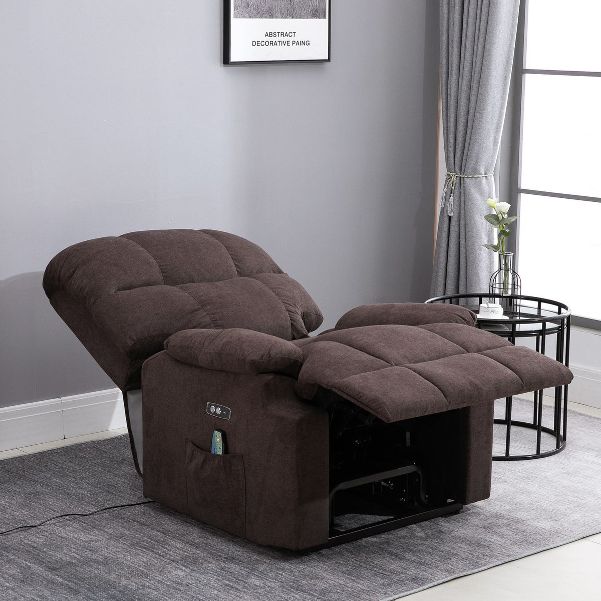Massage chair with stand-up aid, relaxation chair with heat function, adjustable angle, USB remote control, short plush, brown, 83x95x105cm