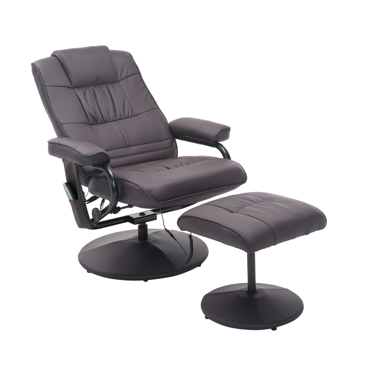 Massage chair with stool, rotating relaxation chair with massage function, electric TV chair with reclining function, faux leather, brown