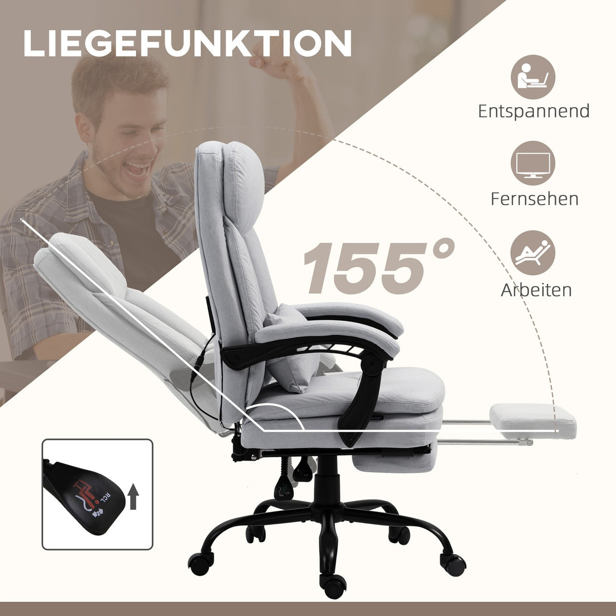 Massage office chair with reclining function, ergonomic desk chair, gray