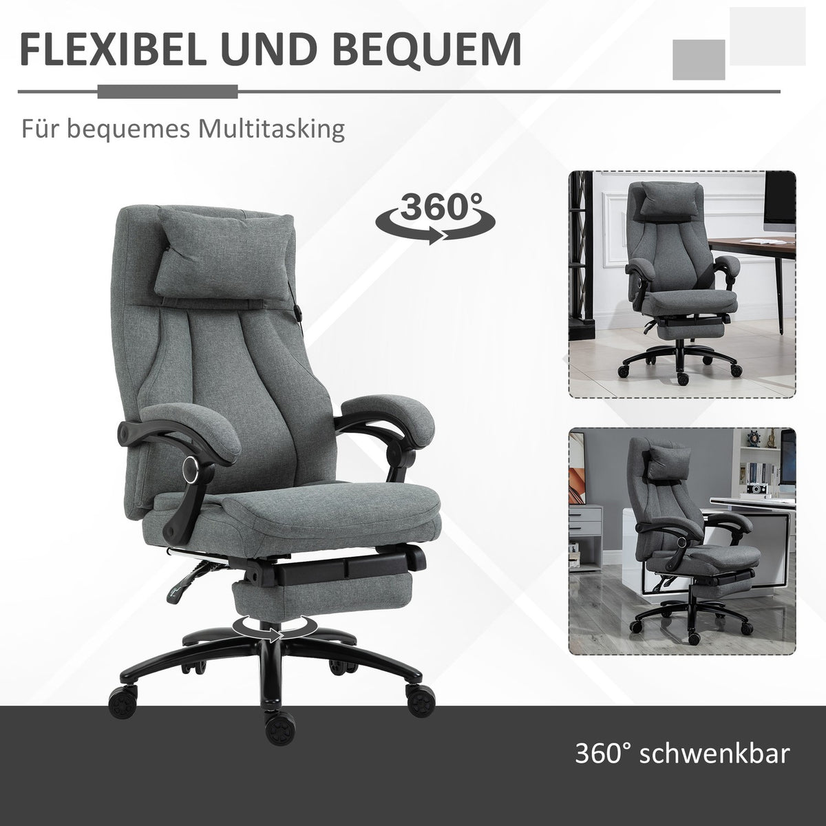 Massage office chair with reclining function, ergonomic desk chair, height adjustable, executive chair, gray