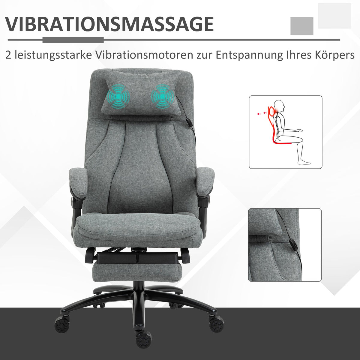 Massage office chair with reclining function, ergonomic desk chair, height adjustable, executive chair, gray