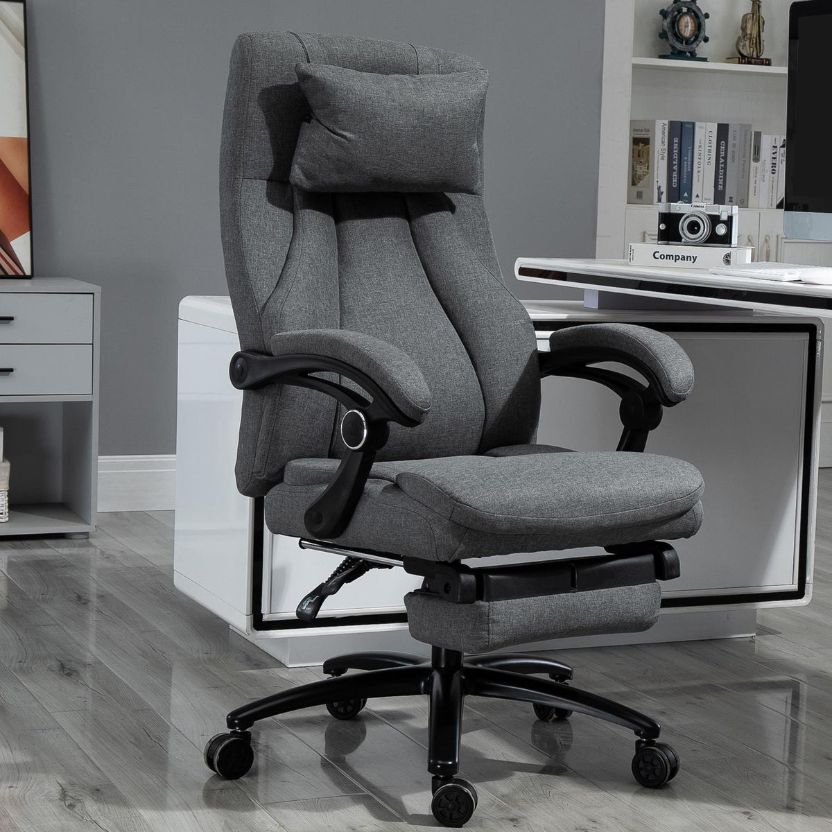 Massage office chair with reclining function, ergonomic desk chair, height adjustable, executive chair, gray