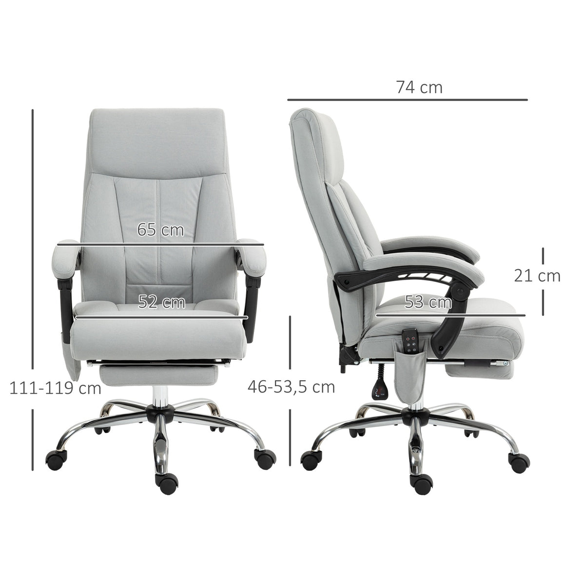 Massage office chair with reclining function, ergonomic desk chair, height adjustable, executive chair with footrest, light gray