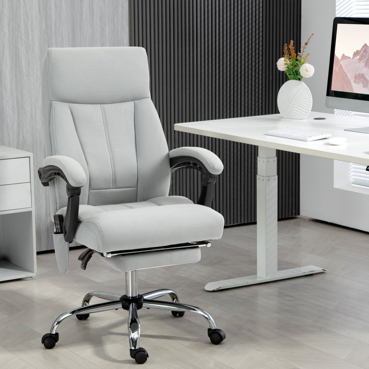 Massage office chair with reclining function, ergonomic desk chair, height adjustable, executive chair with footrest, light gray
