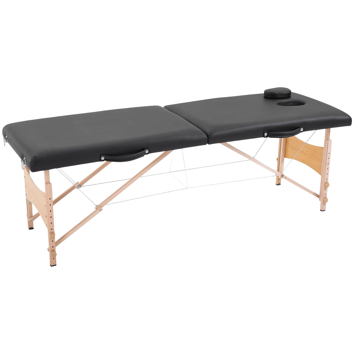 Massage table, mobile massage table, height adjustable, cosmetic bench, poplar wood, foam, black, 186 x 60 x 58-81 cm