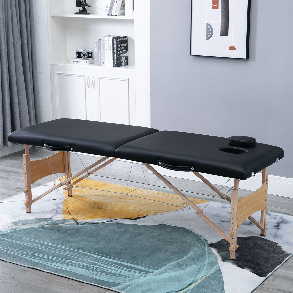 Massage table, mobile massage table, height adjustable, cosmetic bench, poplar wood, foam, black, 186 x 60 x 58-81 cm