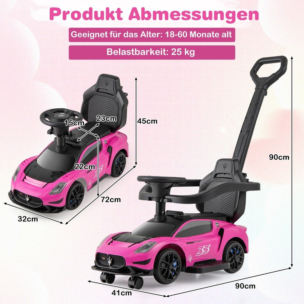 Mazerati ride-on car ride-on vehicle with protective bar &amp; Push bar pink