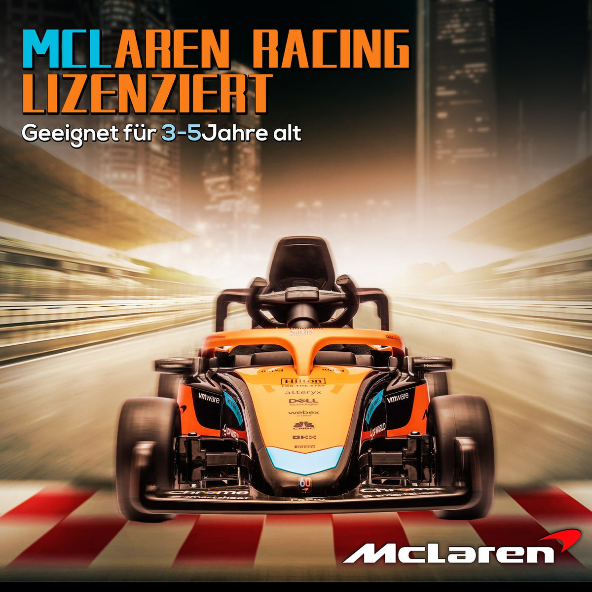 McLaren children's car, with 2 speed, 2 motors, remote control, MP3 USB, suspension, horn, for 3-5 years children, load capacity 30 kg, orange