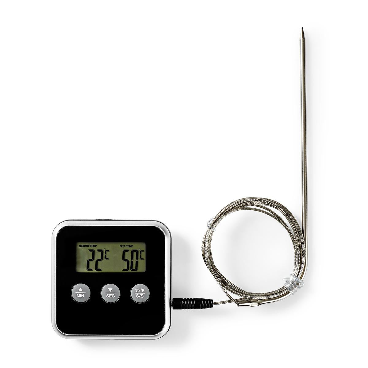 Meat thermometer | Alarm / Timer | LCD Screen | 0 - 250 °C | Silver / Black