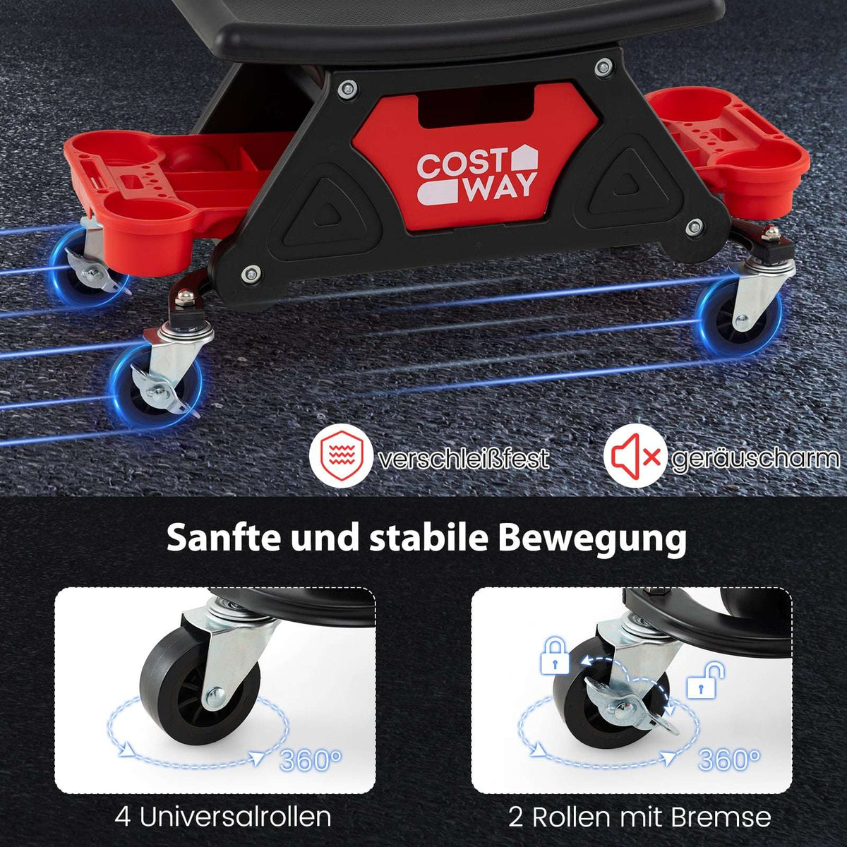 Mechanic Rolling Stool, Heavy-Duty, 135kg Capacity, Black