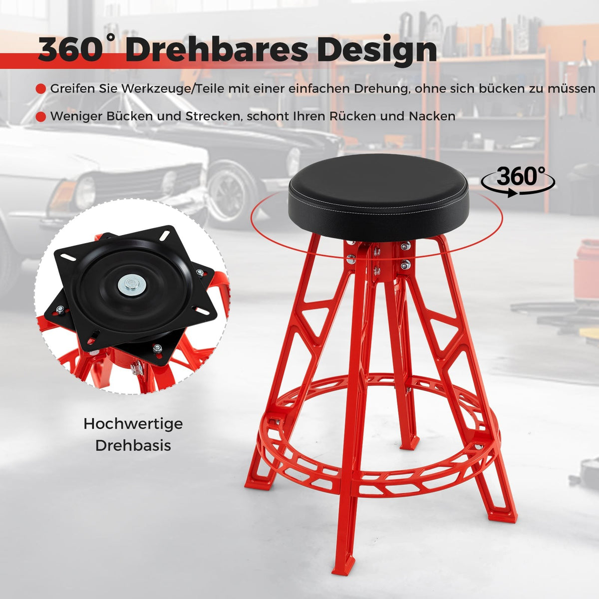 Mechanic Stool, Heavy-Duty Aluminum, 360 Swivel Seat