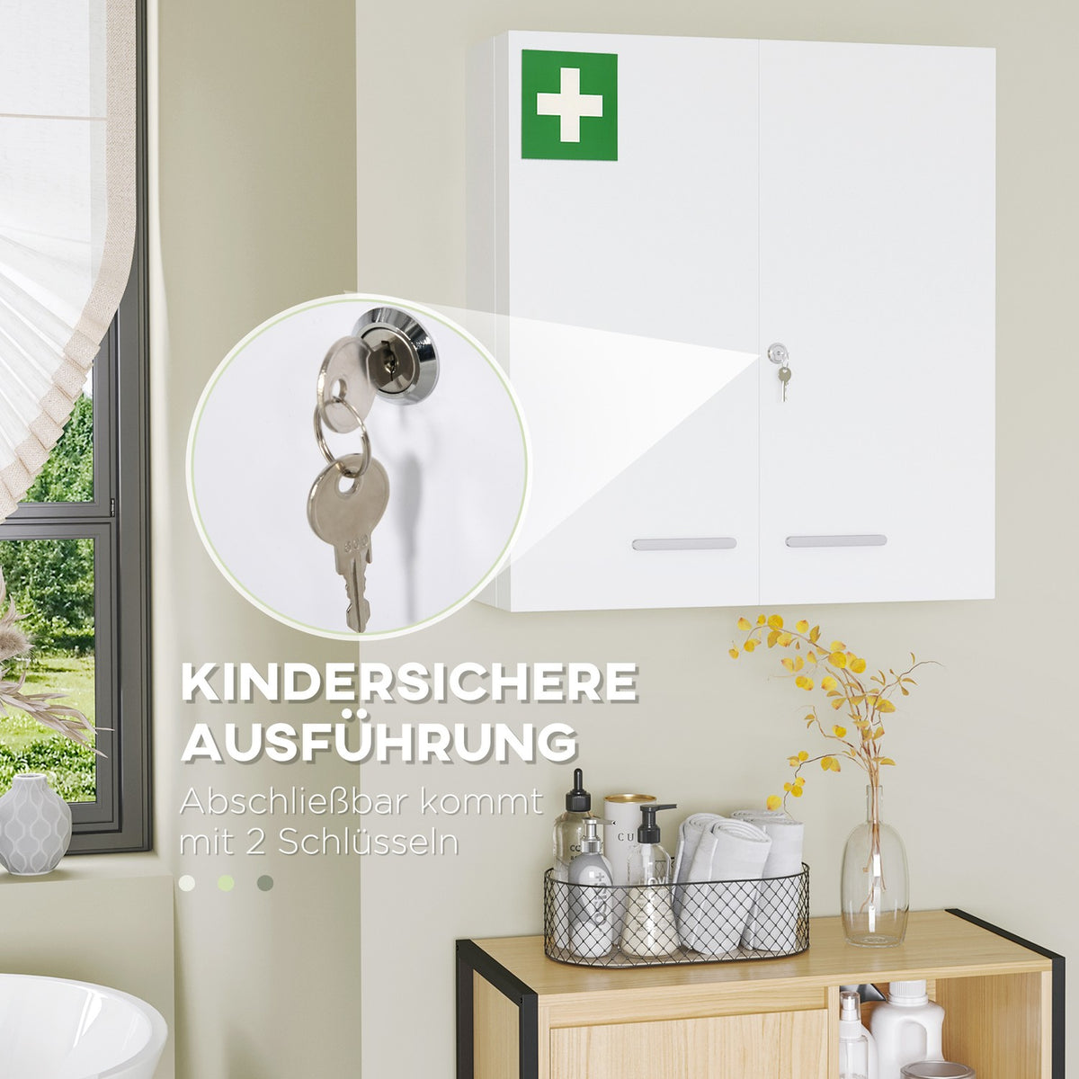 Medicine Cabinet 2-Door Medicine Cabinet With 6 Shelves, Pharmacy Cabinet For Wall Mounting, Steel, White, 55X18X60Cm