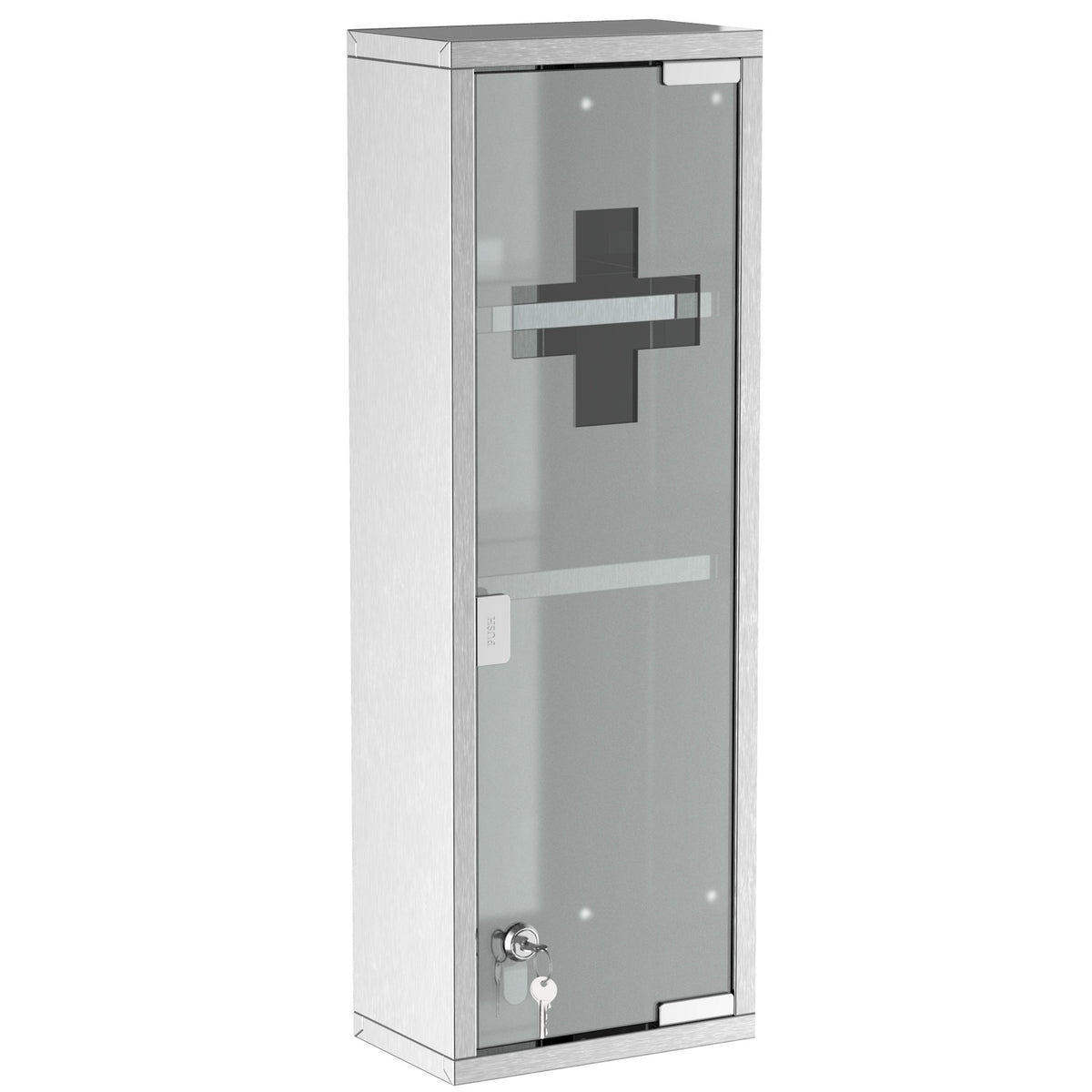 Medicine Cabinet First Aid Cabinet Frosted Glass Stainless Steel Silver 20X12X58Cm