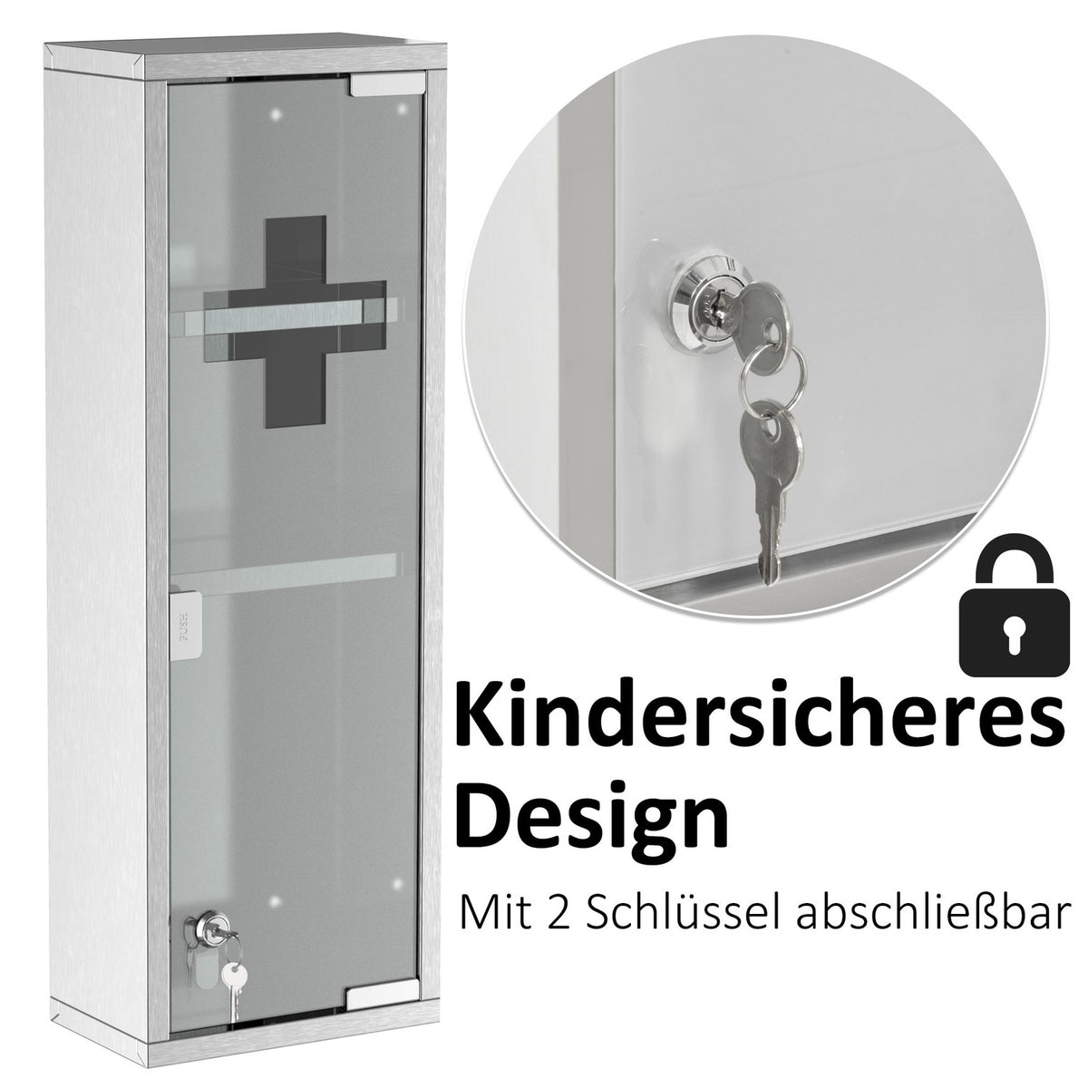 Medicine Cabinet First Aid Cabinet Frosted Glass Stainless Steel Silver 20X12X58Cm