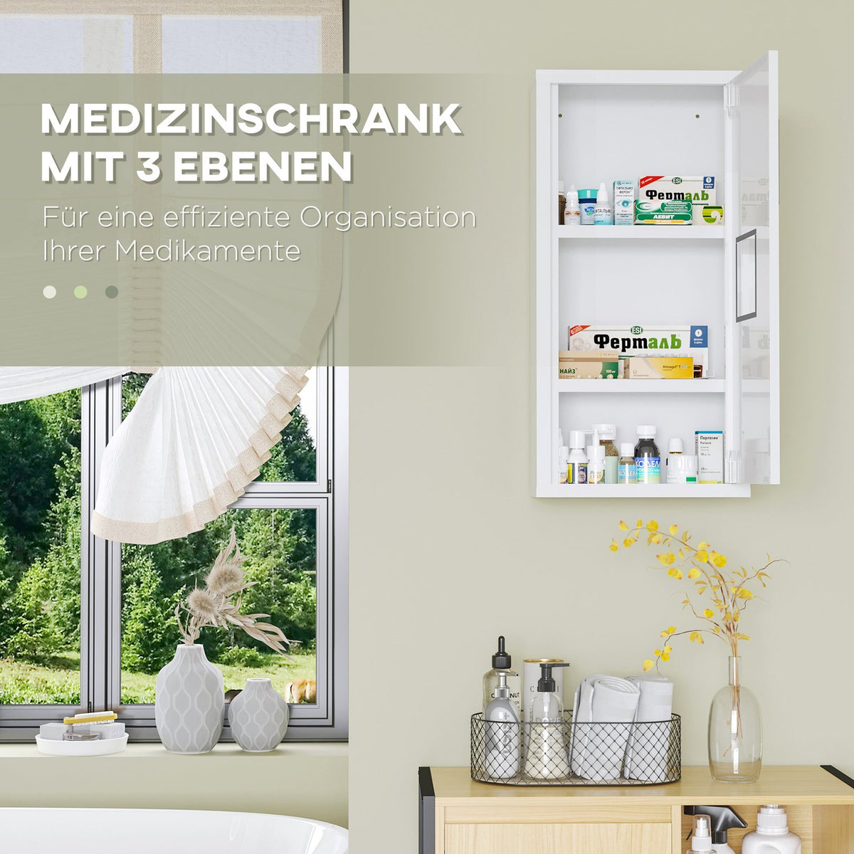 Medicine Cabinet First Aid Cabinet In White With 3 Inner Compartments & Magnetic Closure, For Medication, 40X15X53.5 Cm