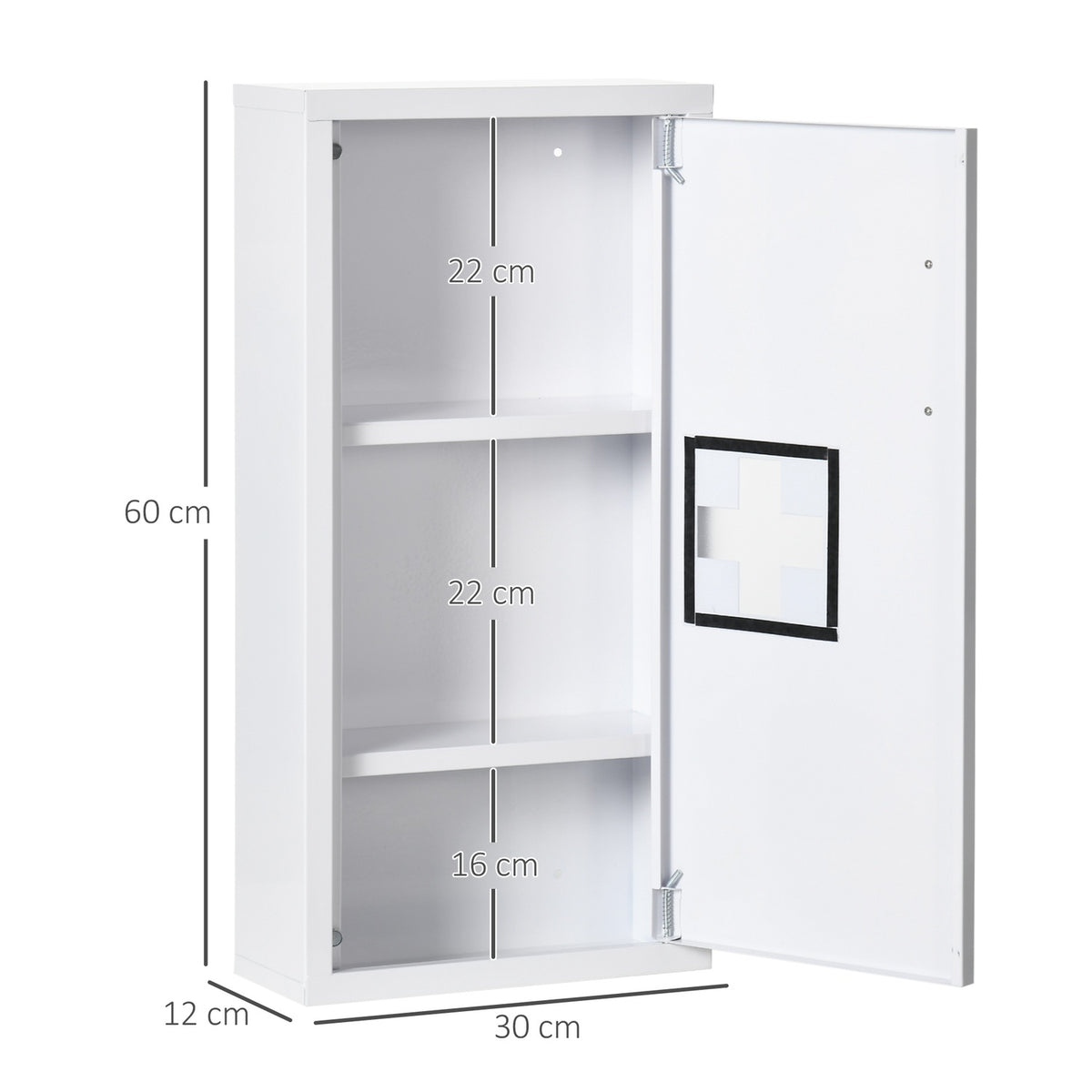 Medicine Cabinet First Aid Cabinet In White With 3 Inner Compartments & Magnetic Closure, For Medication, 40X15X53.5 Cm