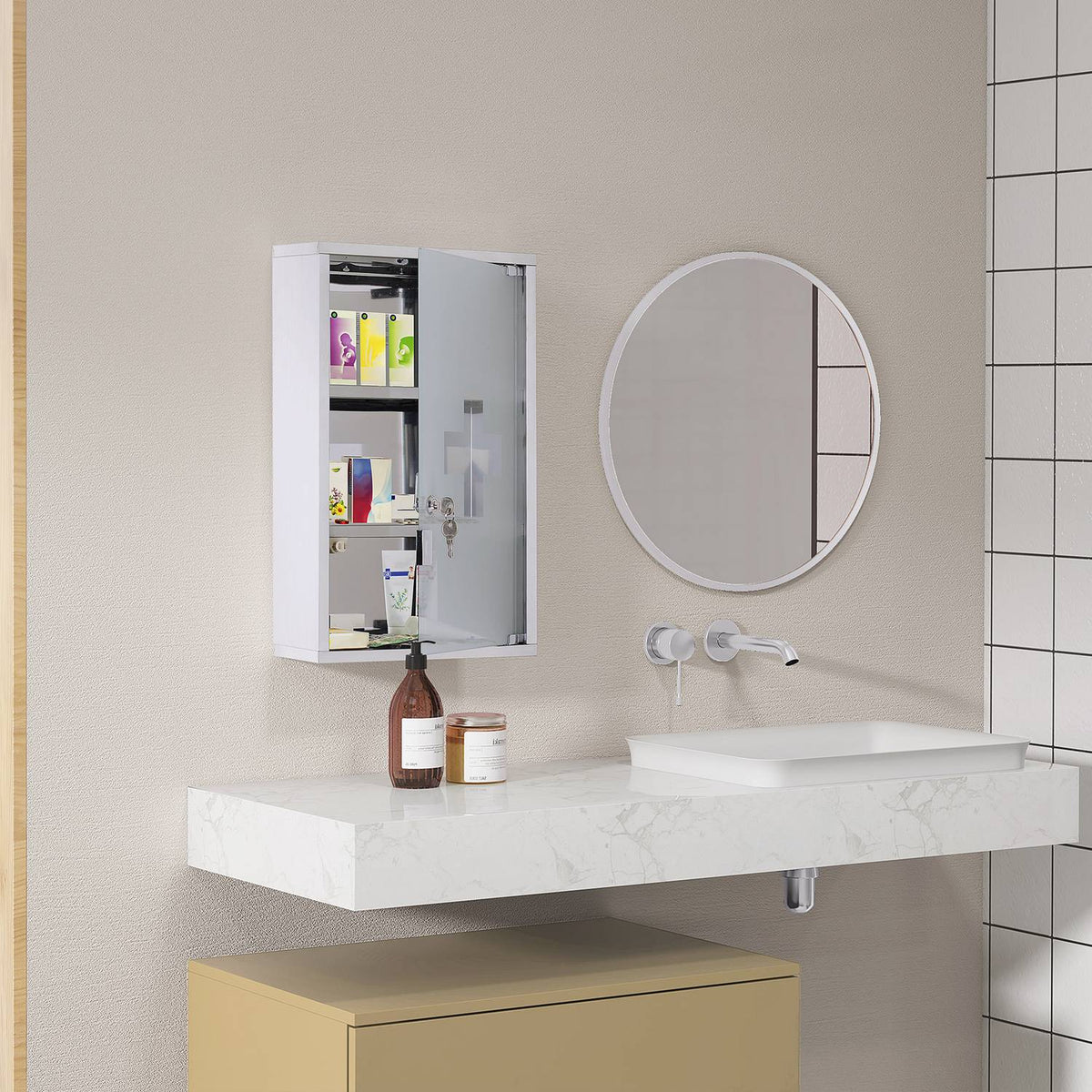 Medicine Cabinet First Aid Cabinet Lock Stainless Steel Safety Storage 30X18X50Cm