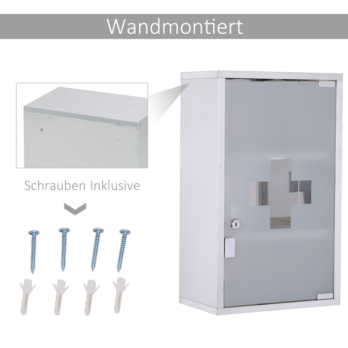 Medicine Cabinet First Aid Cabinet Lock Stainless Steel Safety Storage 30X18X50Cm