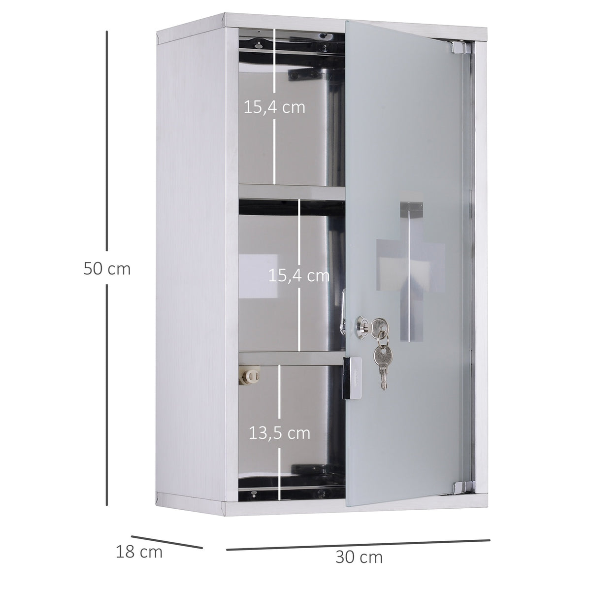 Medicine Cabinet First Aid Cabinet Lock Stainless Steel Safety Storage 30X18X50Cm