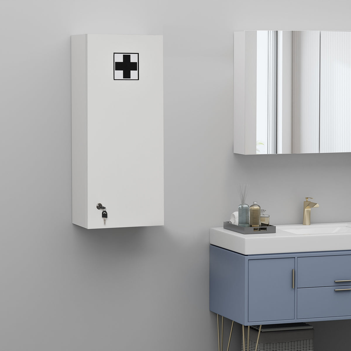 Medicine Cabinet Hanging Cabinet Lockable Adjustable First Aid Cross