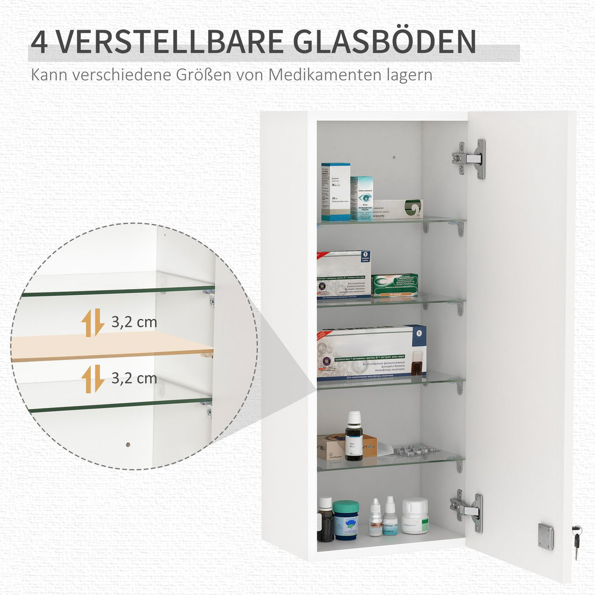 Medicine Cabinet Hanging Cabinet Lockable Adjustable First Aid Cross