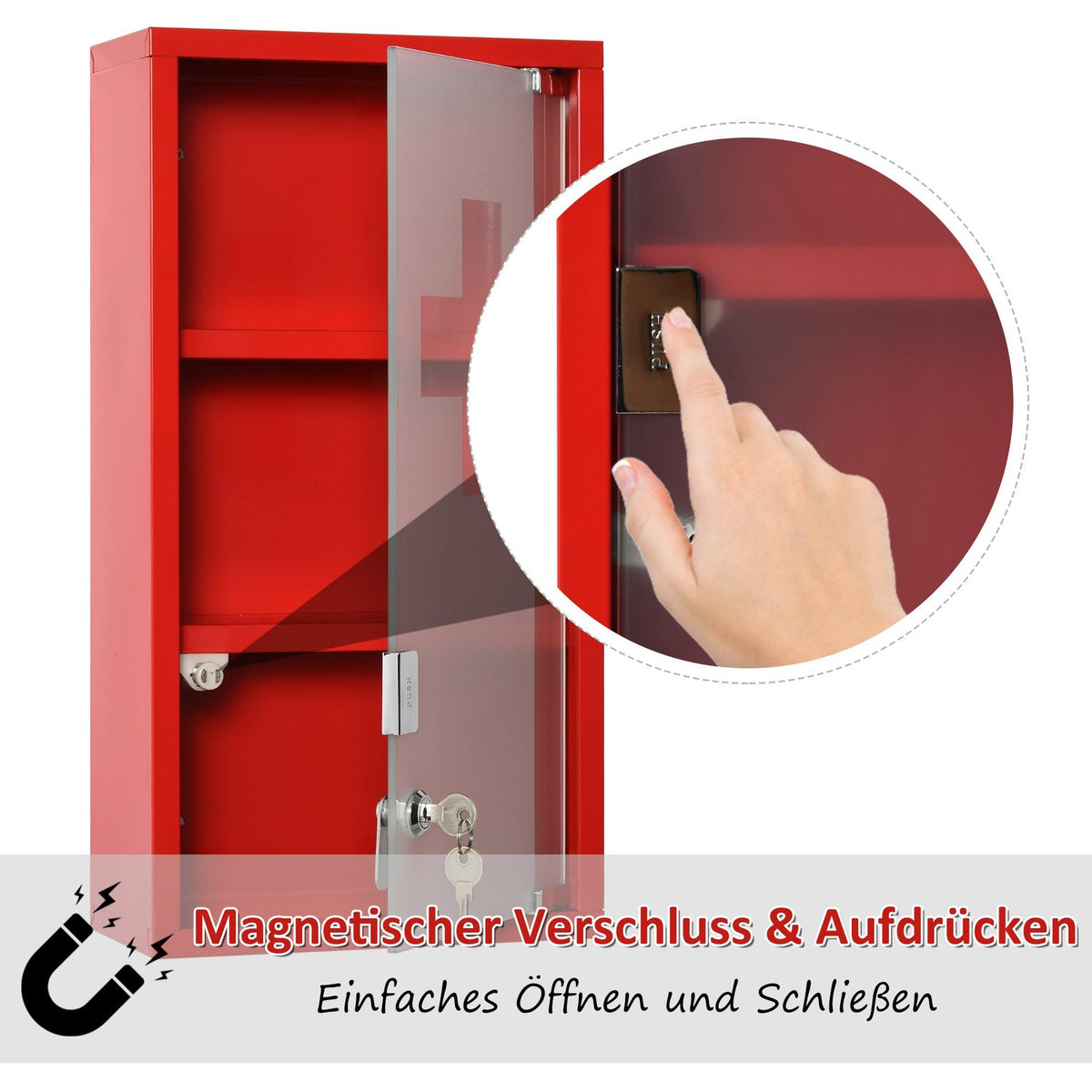 Medicine Cabinet Medicine Cabinet First Aid Cabinet With Lock 3 Compartments Metal Red 25 X 12 X 48 Cm