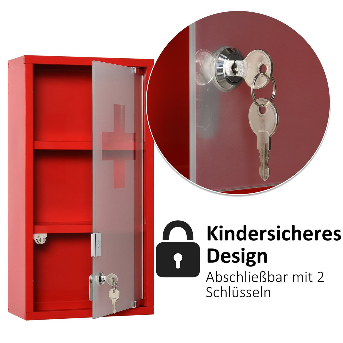 Medicine Cabinet Medicine Cabinet First Aid Cabinet With Lock 3 Compartments Metal Red 25 X 12 X 48 Cm