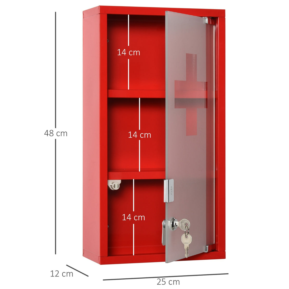 Medicine Cabinet Medicine Cabinet First Aid Cabinet With Lock 3 Compartments Metal Red 25 X 12 X 48 Cm